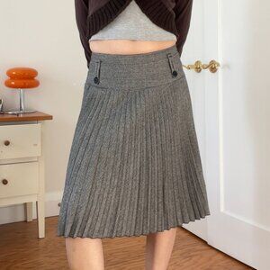 Vintage Tristan Pleated Tweed Midi Skirt Button Detail